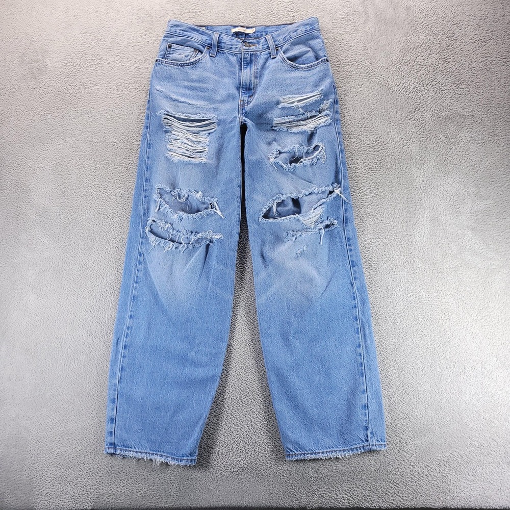 Levis Jeans Womens 27 Blue Baggy Dad Relaxed Straight High Rise Distressed Denim